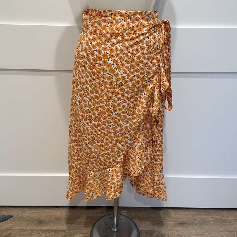Lyaner Womens Wrap Skirt Orange Floral Feminine Casual Summer Size Small